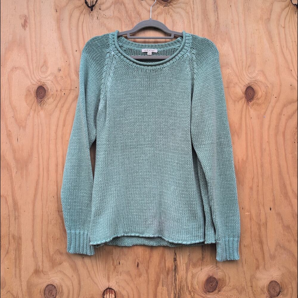 Orvis Roll Neck Chunky Knit Mint Green 100% Cotton Women's Large